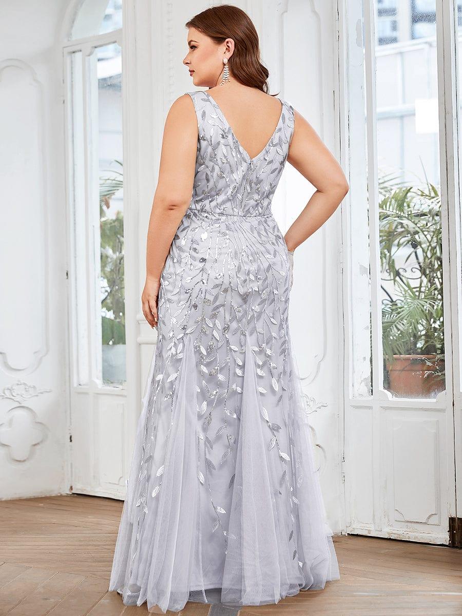 Robe de soirée Longue Sexy en sequins col en V pour femmes #Couleur_Argent
