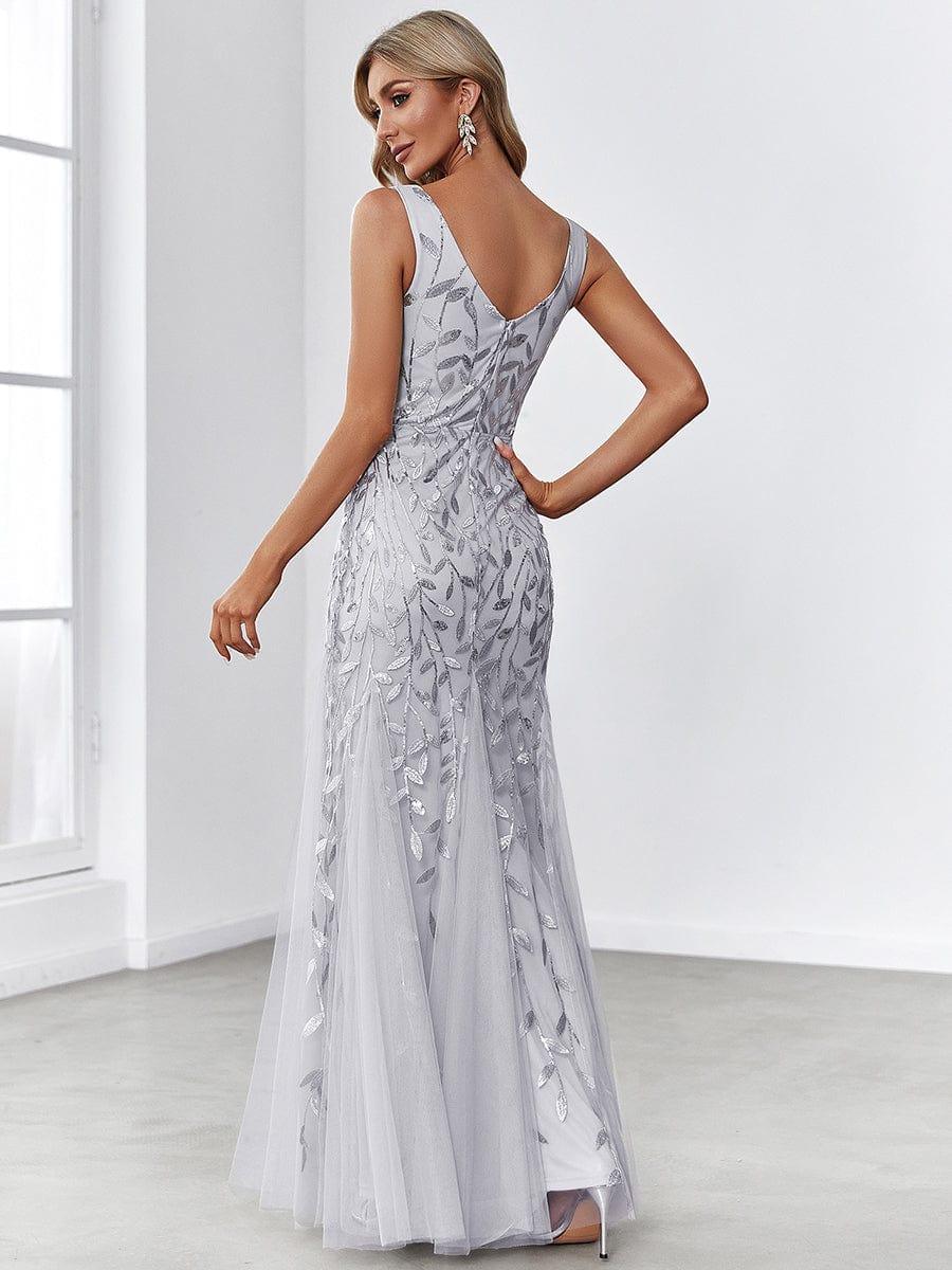 Robe de soirée Longue Sexy en sequins col en V pour femmes #Couleur_Argent
