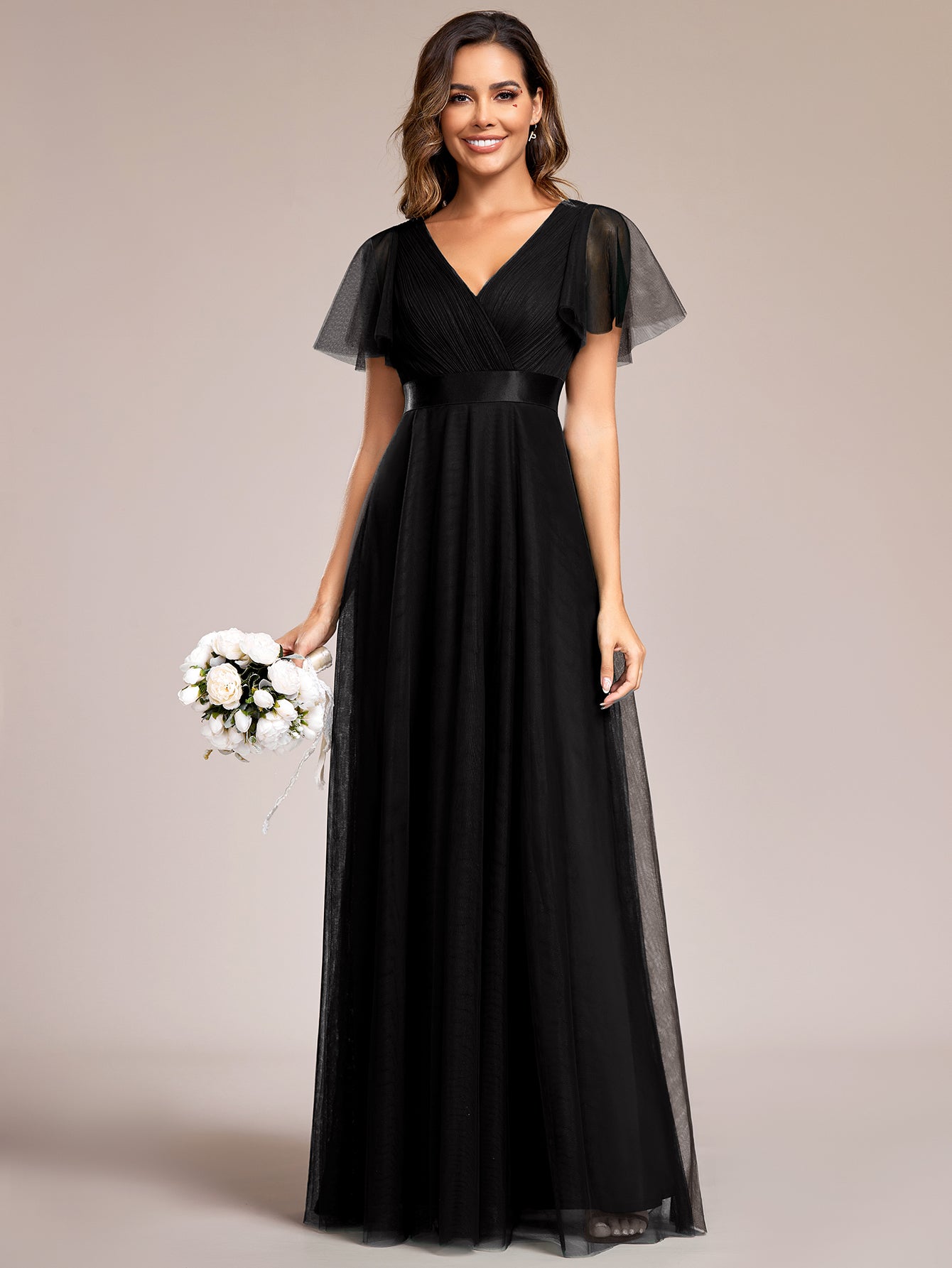 Robe de demoiselle d'honneur longue en maille trapèze #Couleur_Noir