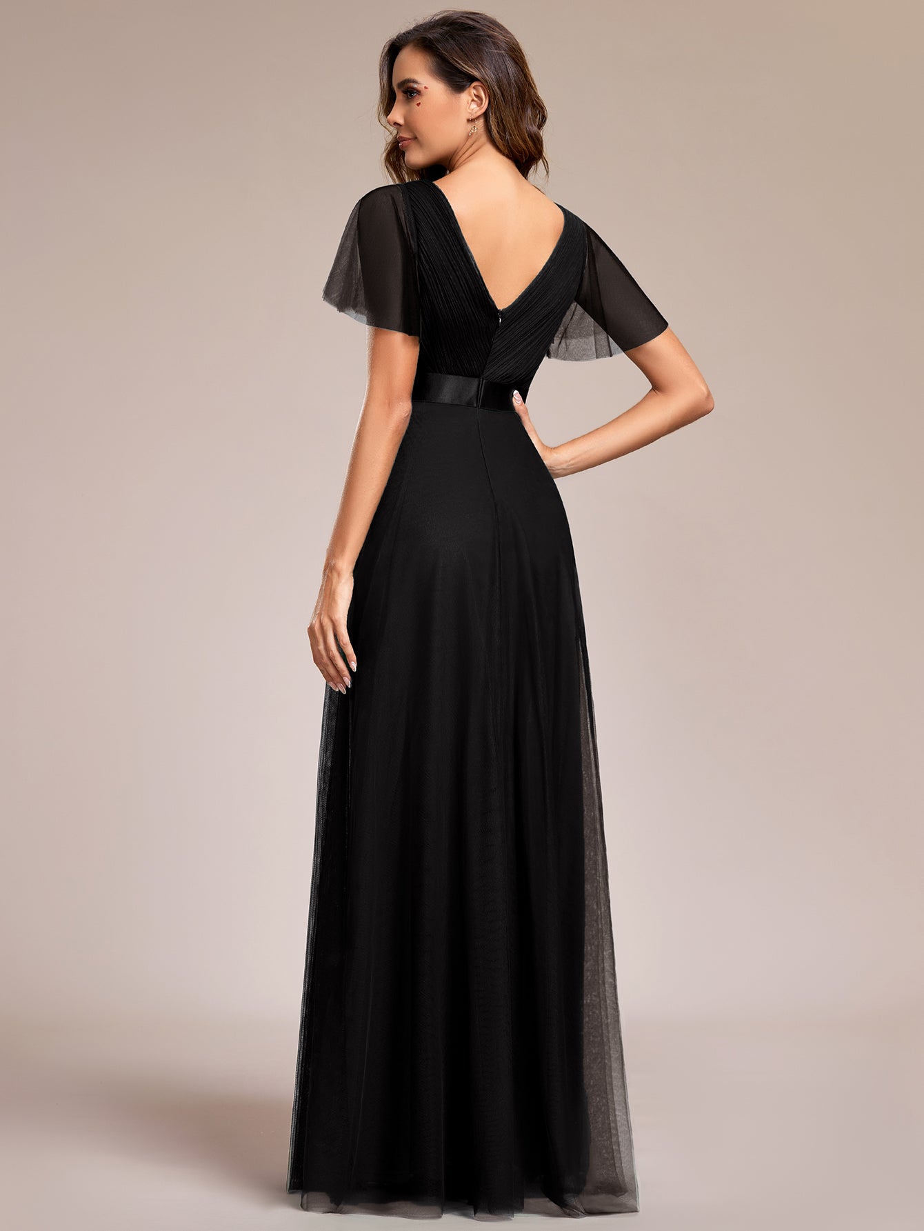 Robe de demoiselle d'honneur longue en maille trapèze #Couleur_Noir