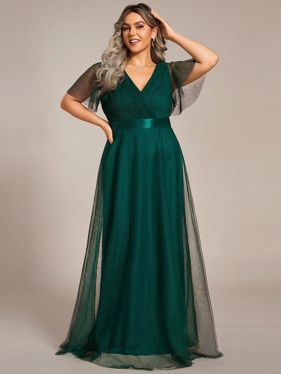 Robe de soirée grande taille pour femmes avec manches courtes #Couleur_Vert Fonce