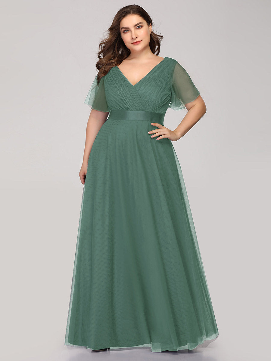 Robe Demoiselle D'Honneur Longue à Col V Et Manches Courtes Pour Femmes #Couleur_Haricot Vert