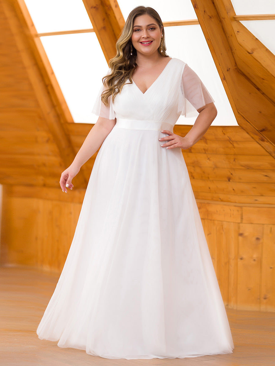 Robe de Soirée à manches courtes et à double col V pour femmes #Couleur_Blanc