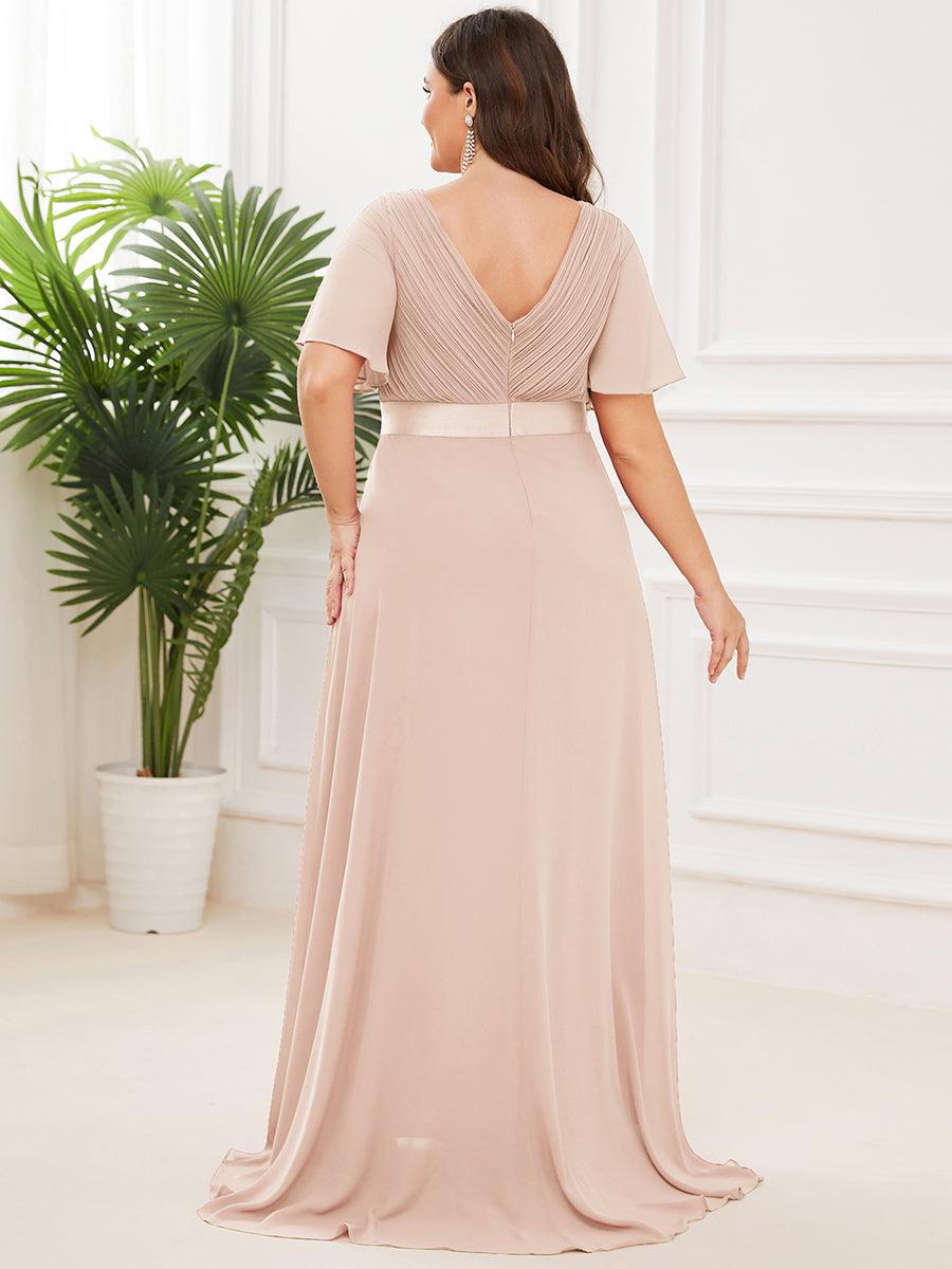 Robe mariage invitée Grande Taille Empire avec Manches Flottantes #Couleur_Blush