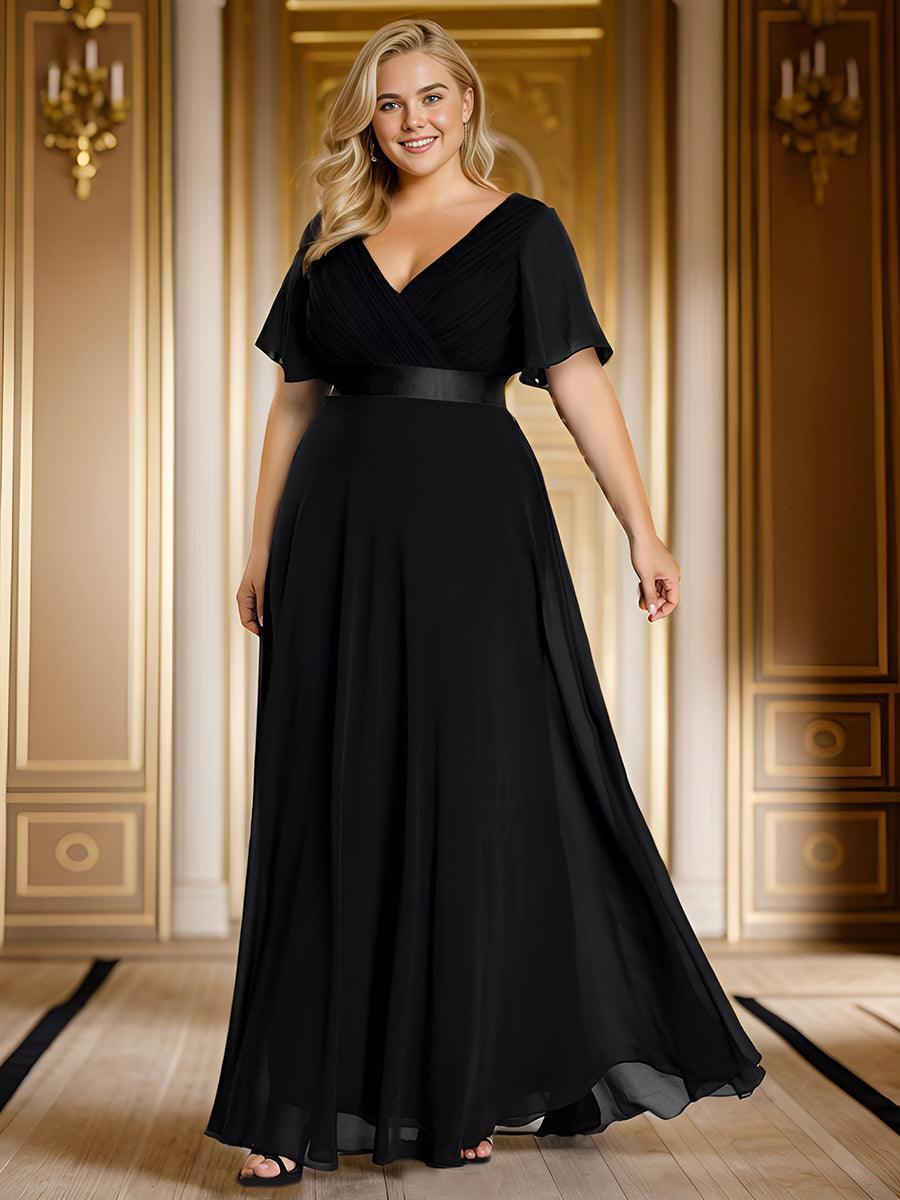 Robe mariage invitée fluide élégante en mousseline à taille haute #Couleur_Noir
