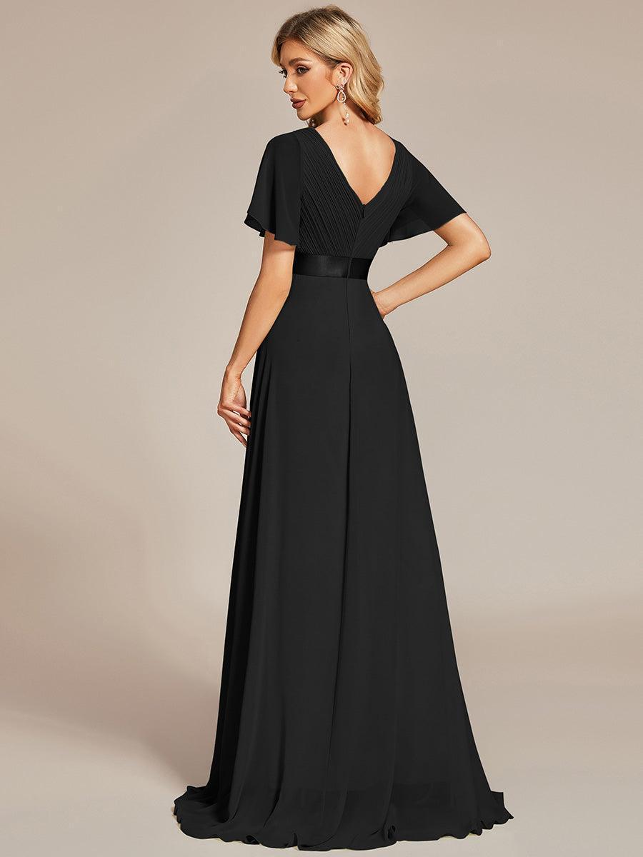 Robe mariage invitée fluide élégante en mousseline à taille haute #Couleur_Noir