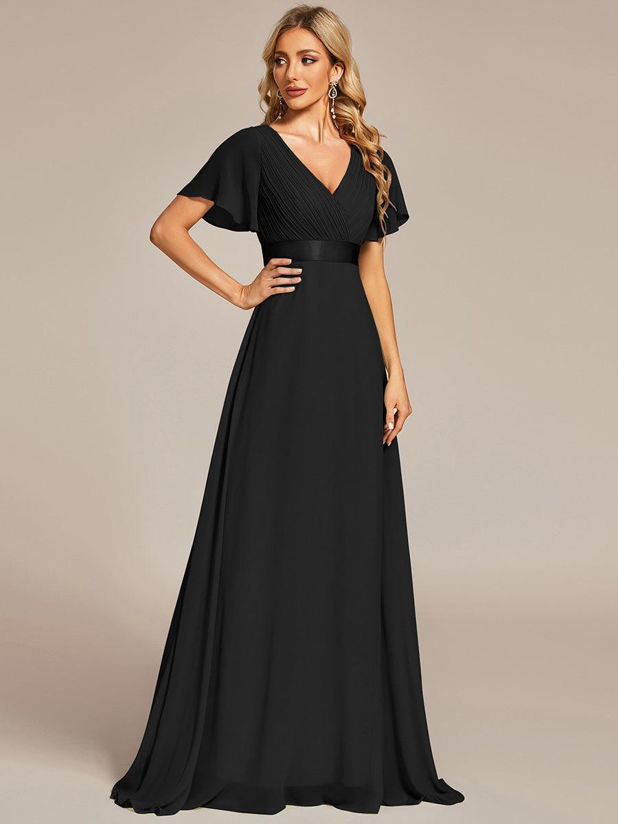 Robe mariage invitée fluide élégante en mousseline à taille haute #Couleur_Noir