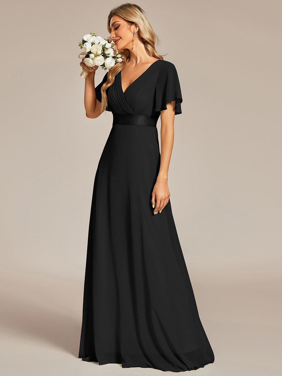 Robe mariage invitée fluide élégante en mousseline à taille haute #Couleur_Noir