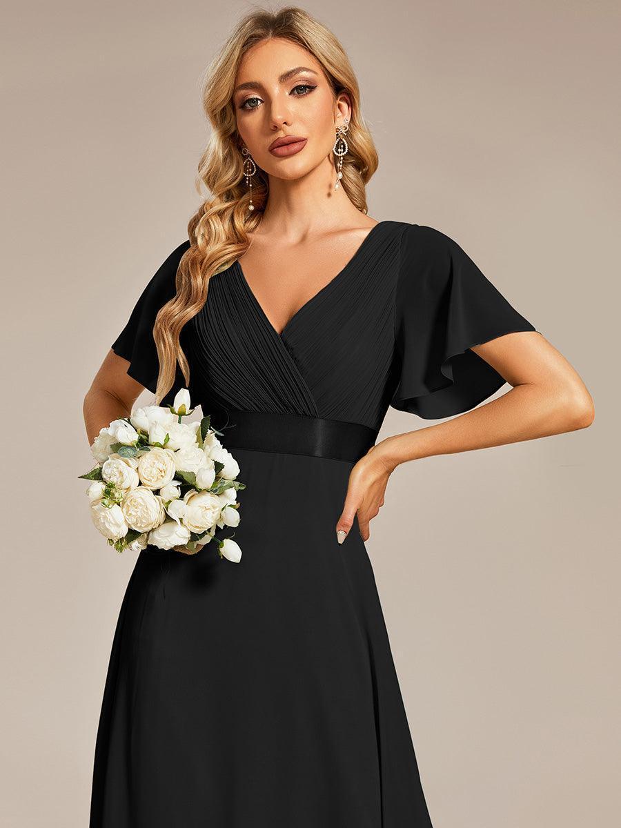 Robe mariage invitée fluide élégante en mousseline à taille haute #Couleur_Noir