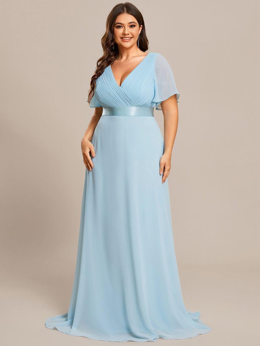 Robe mariage invitée fluide élégante en mousseline à taille haute #Couleur_Bleu Ciel