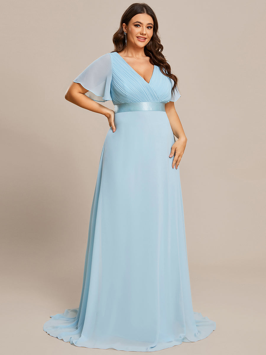 Robe de maternité en mousseline simple à manches volantées #Couleur_Bleu Ciel