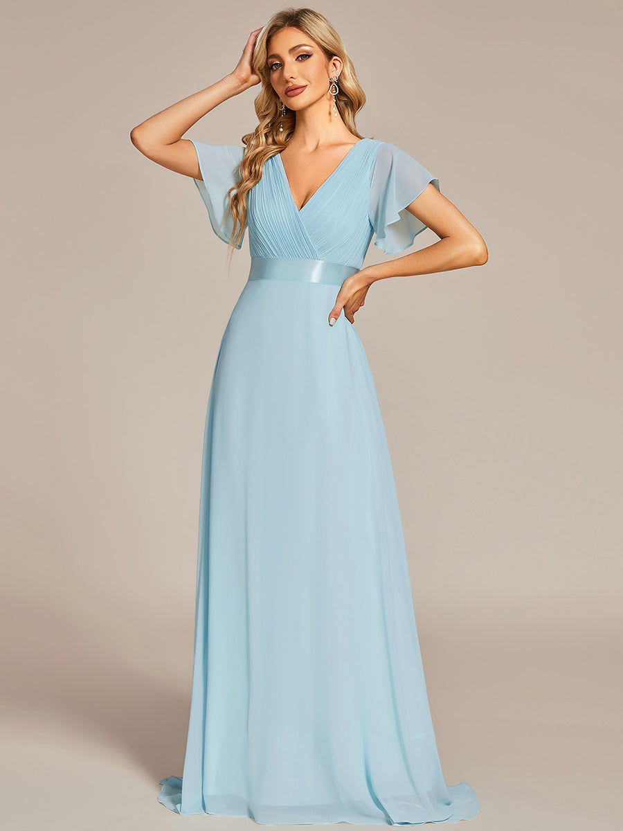 Robe de maternité en mousseline simple à manches volantées #Couleur_Bleu Ciel