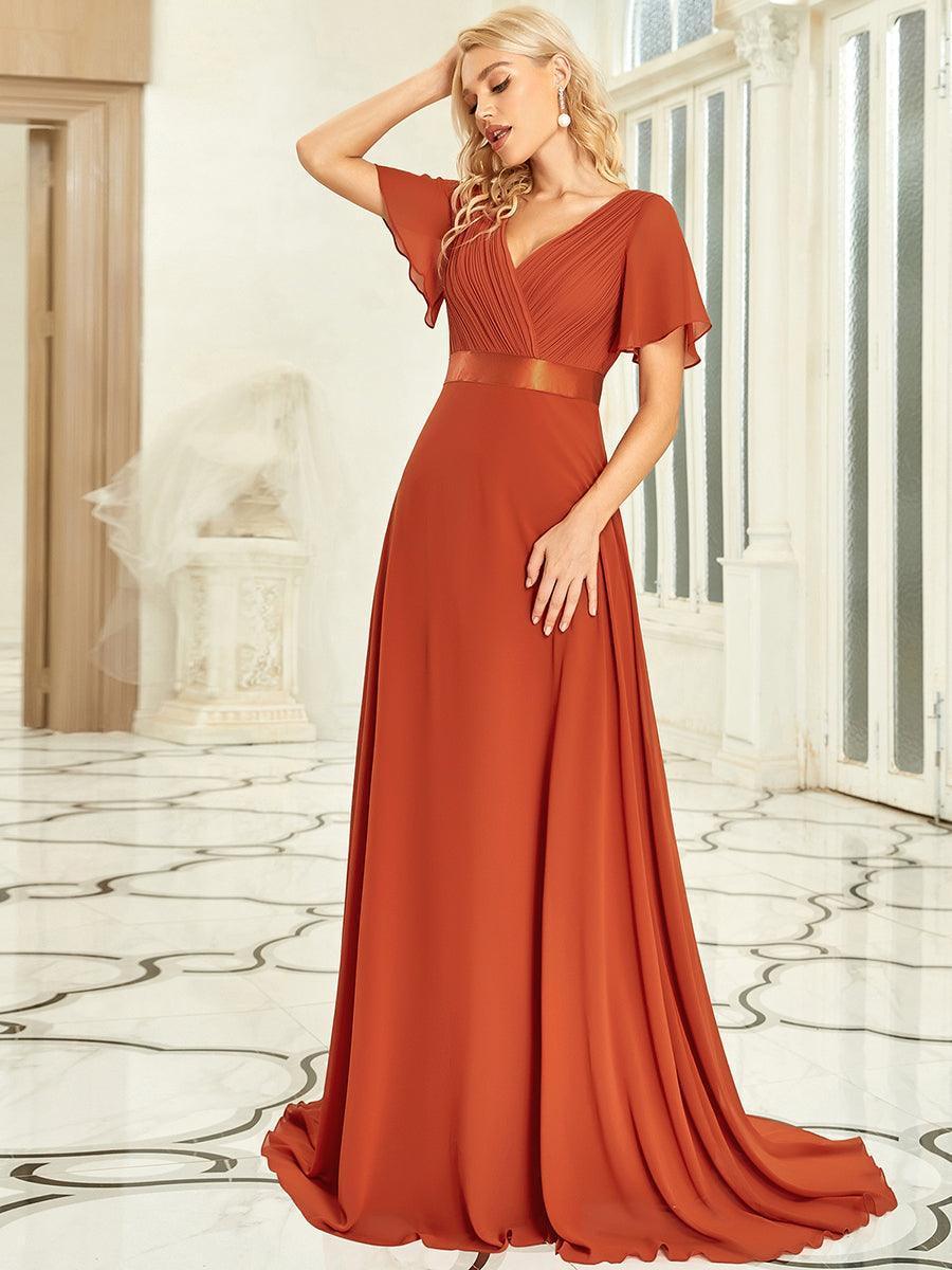 Robe mariage invitée fluide élégante en mousseline à taille haute #Couleur_Burnt Orange