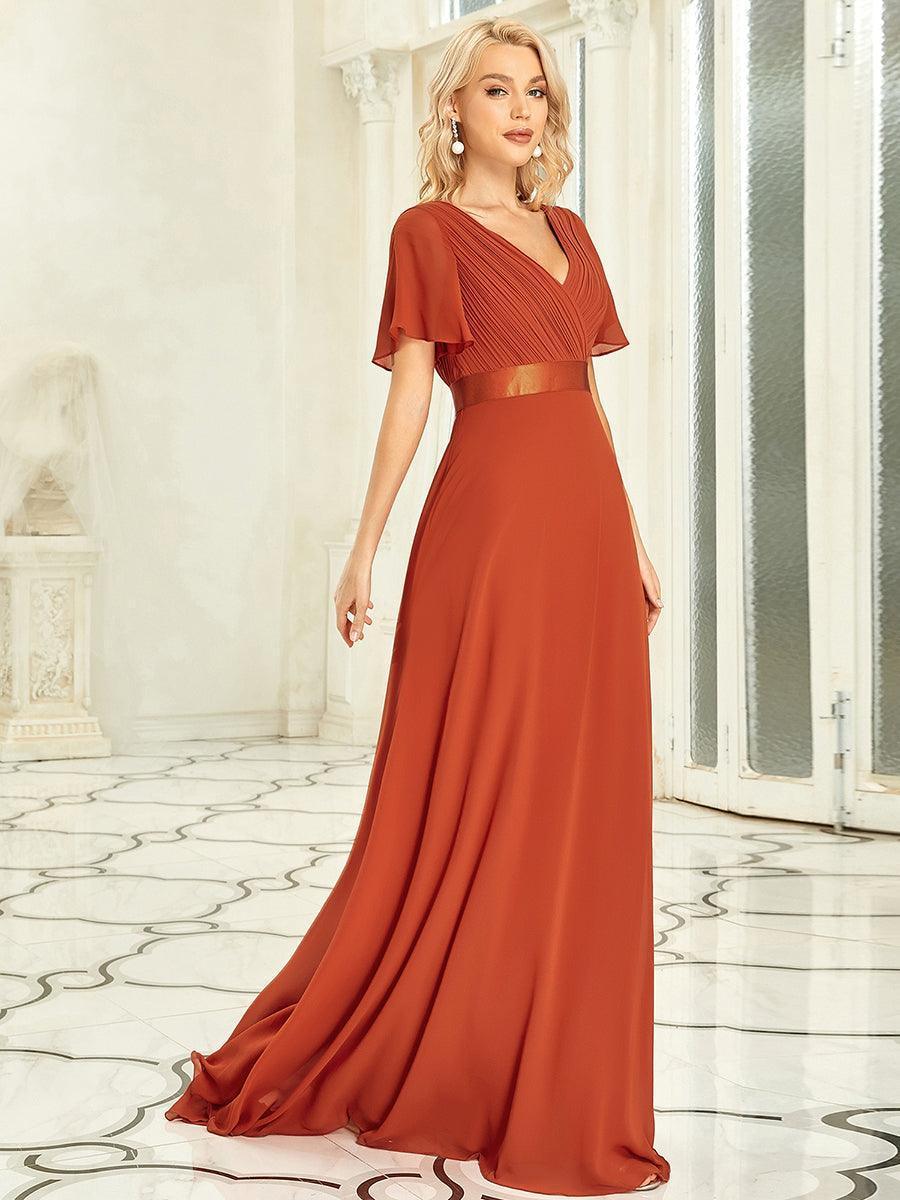 Robe mariage invitée fluide élégante en mousseline à taille haute #Couleur_Burnt Orange