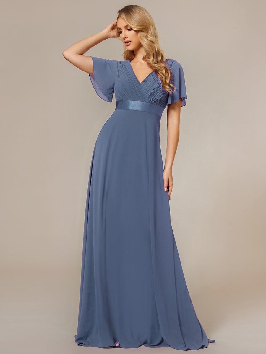 Taille personnalisée Robe de demoiselle d'honneur longue manches courtes #Couleur_Marine Fume