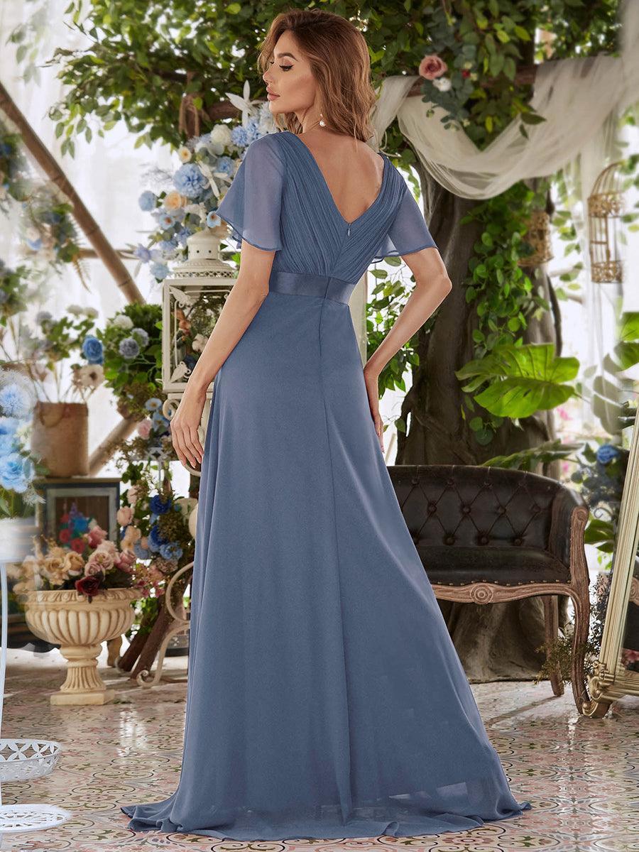 Taille personnalisée Robe de demoiselle d'honneur longue manches courtes #Couleur_Marine Fume