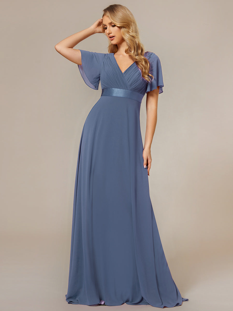 Robe de maternité en mousseline simple à manches volantées #Couleur_Marine Fume