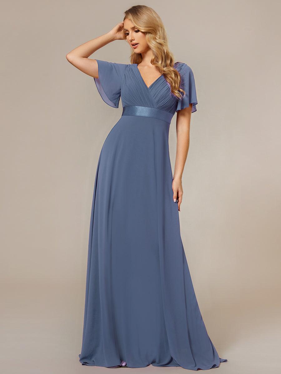 Taille personnalisée Robe de demoiselle d'honneur longue manches courtes #Couleur_Marine Fume