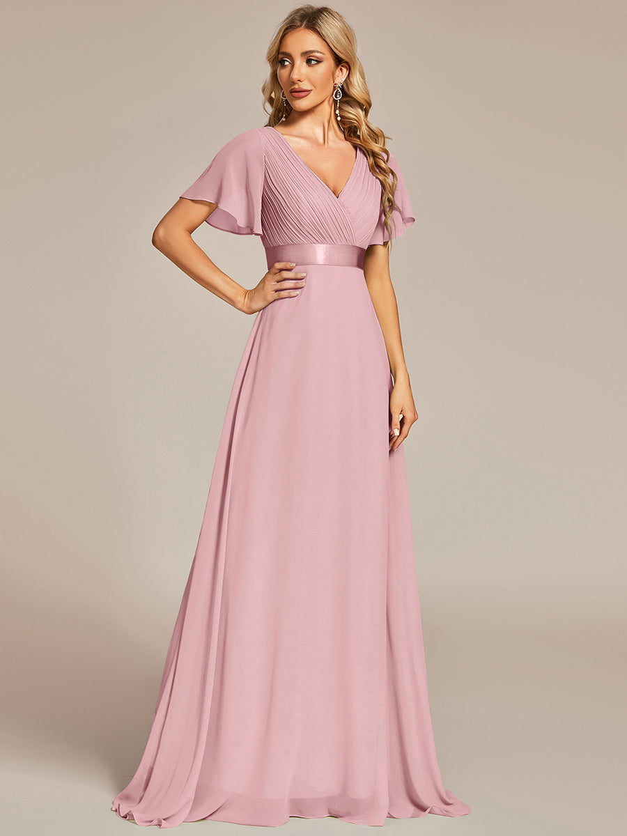 Robe de maternité en mousseline simple à manches volantées #Couleur_Rose fumee