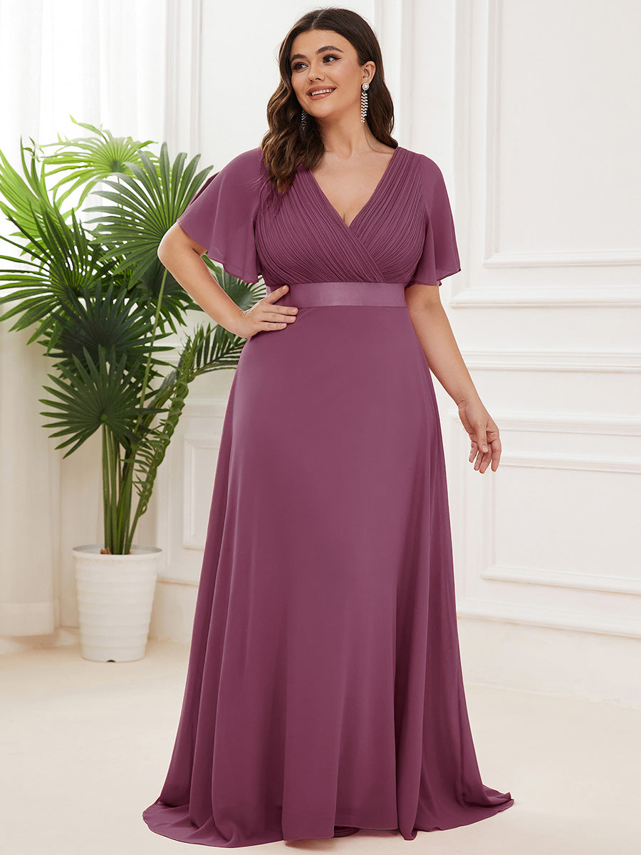 Robe de Soirée Grande Taille Empire avec Manches Flottantes #Couleur_Prun¡ì? Foncée