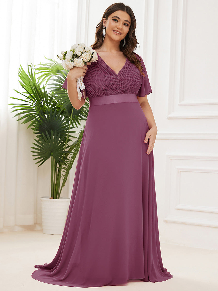 Robe de Soirée Grande Taille Empire avec Manches Flottantes #Couleur_Prun¡ì? Foncée