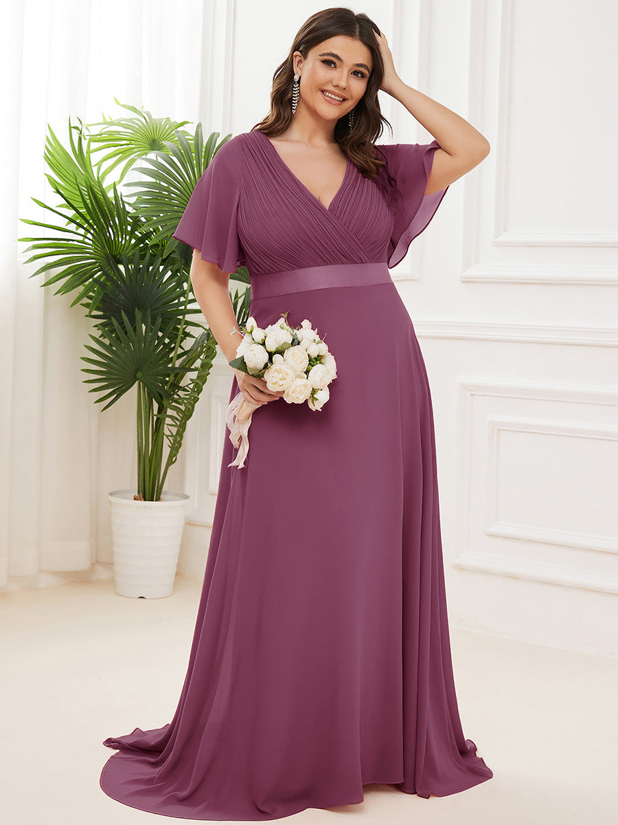 Robe de Soirée Grande Taille Empire avec Manches Flottantes #Couleur_Prun¡ì? Foncée