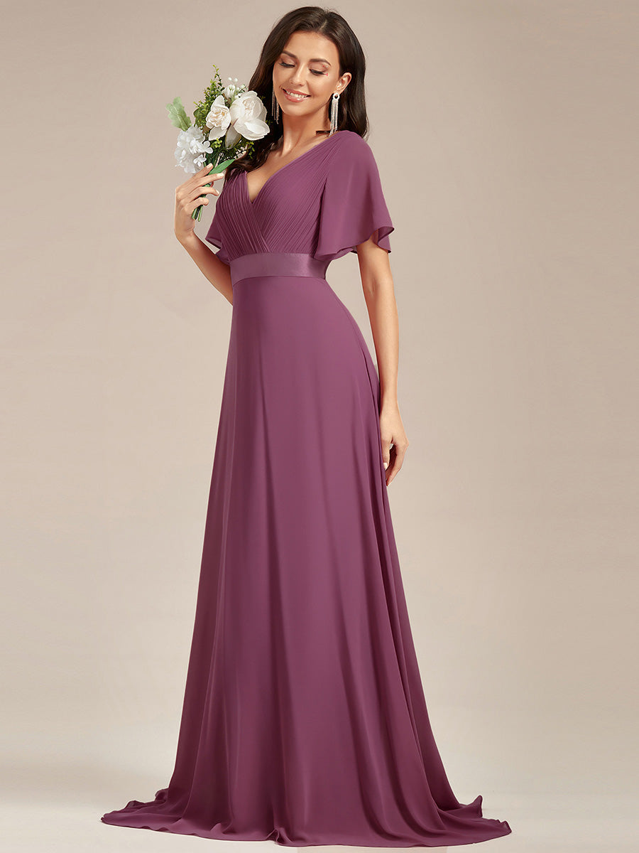 Robe mariage invitée fluide élégante en mousseline à taille haute #Couleur_Prun§Ö Foncée
