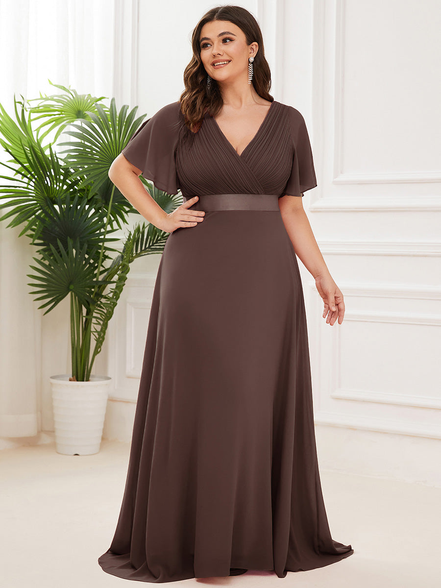 Robe mariage invitée fluide élégante en mousseline à taille haute #Couleur_Marron Espresso