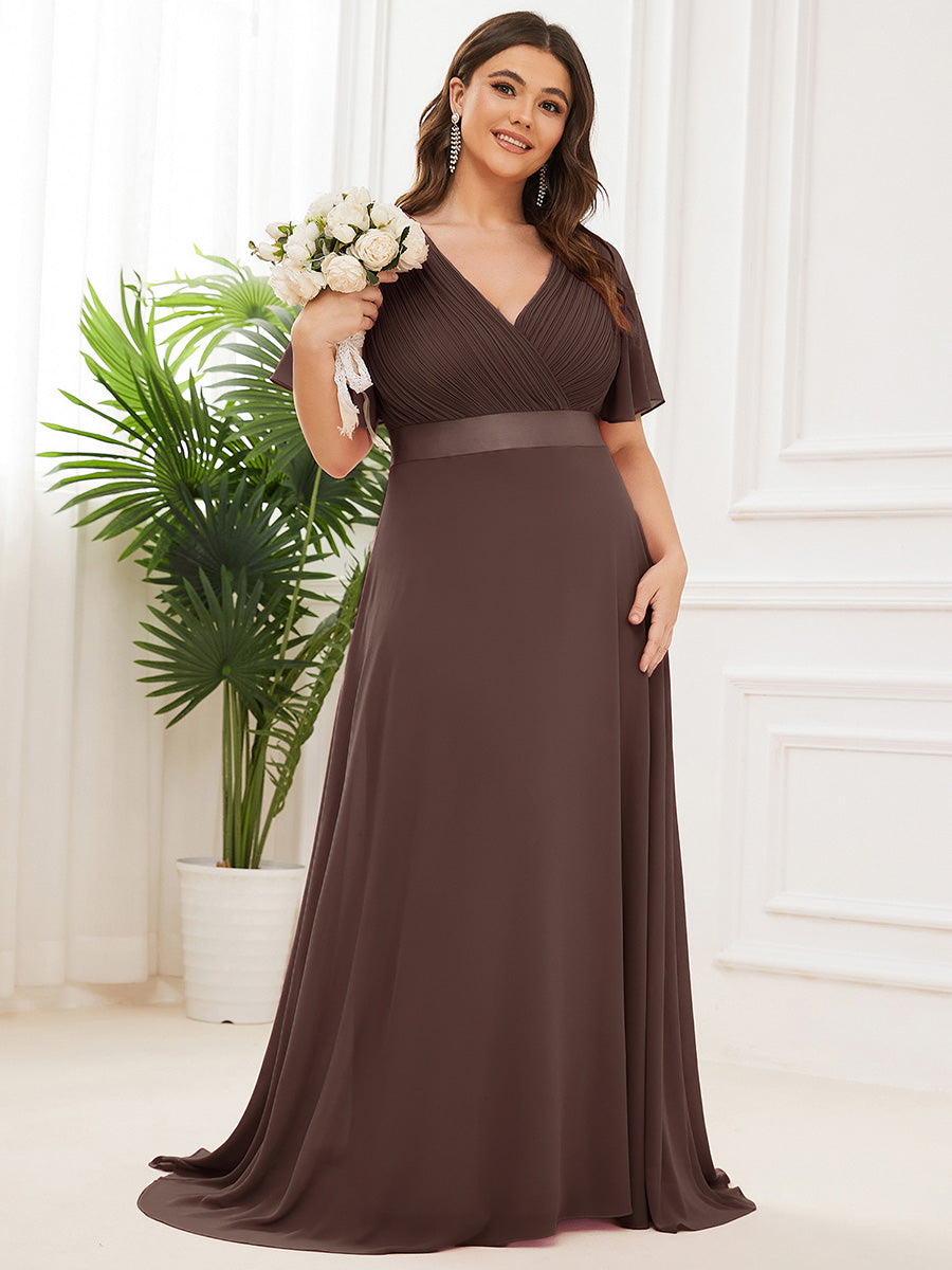 Robe mariage invitée fluide élégante en mousseline à taille haute #Couleur_Marron Espresso