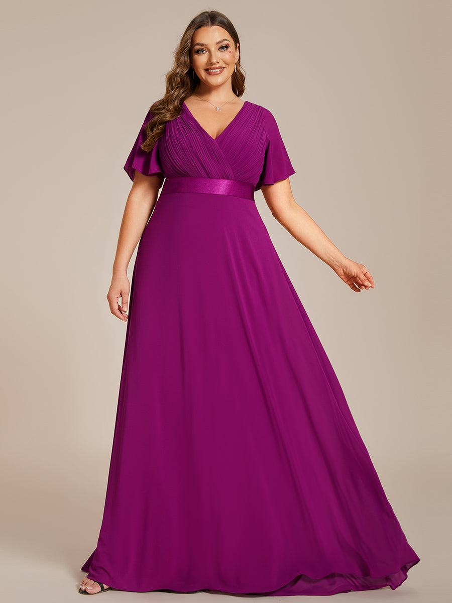 Robe de Soirée élégante en mousseline à taille haute et manches courtes #Couleur_Fuchsia