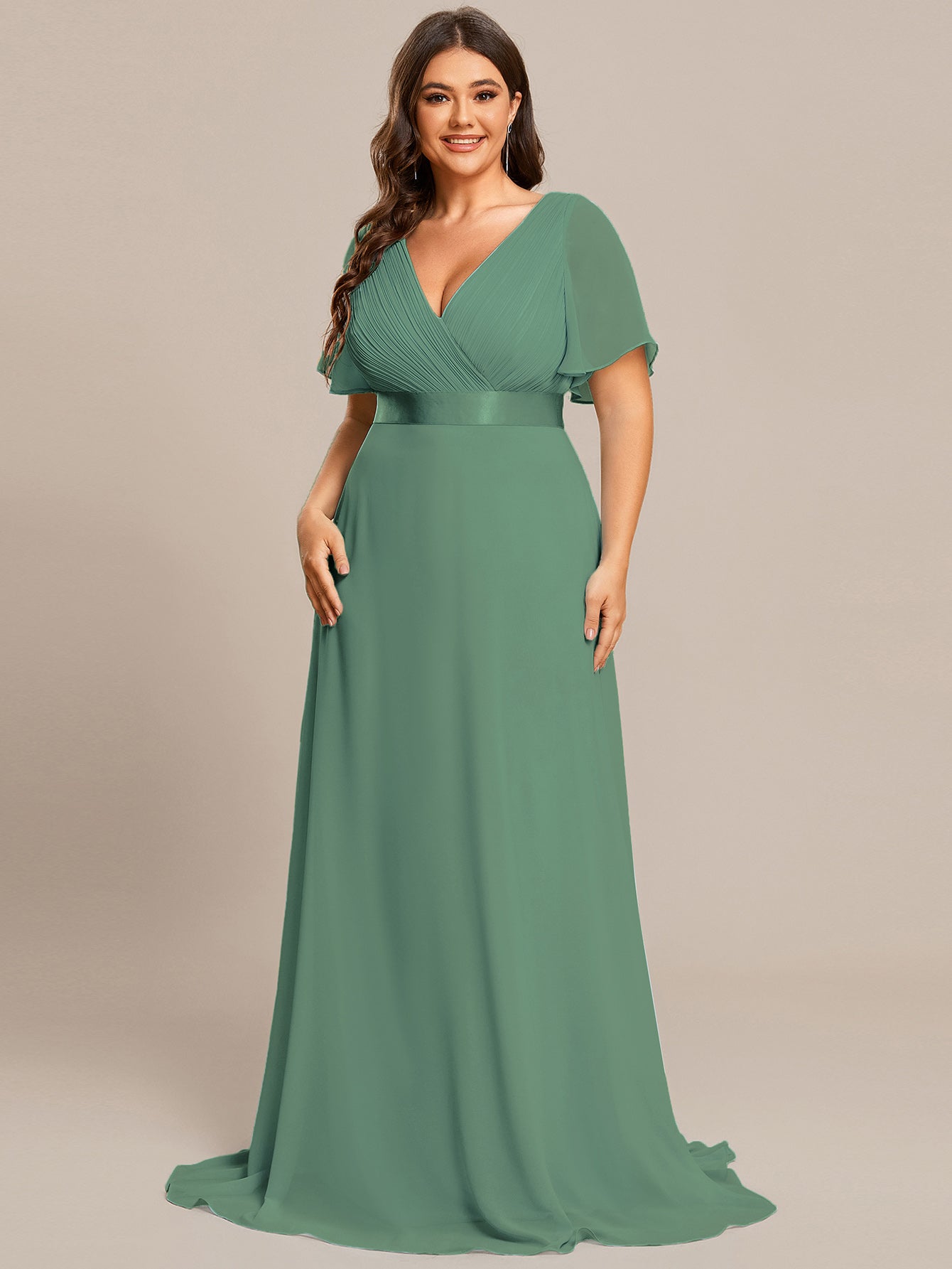Robe de maternité en mousseline simple à manches volantées #Couleur_Haricot Vert
