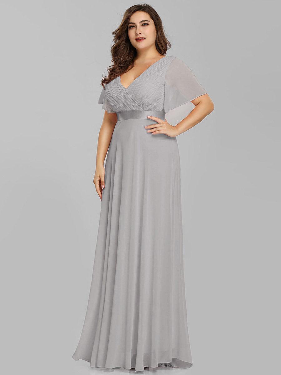 Robe mariage invitée fluide élégante en mousseline à taille haute #Couleur_Gris