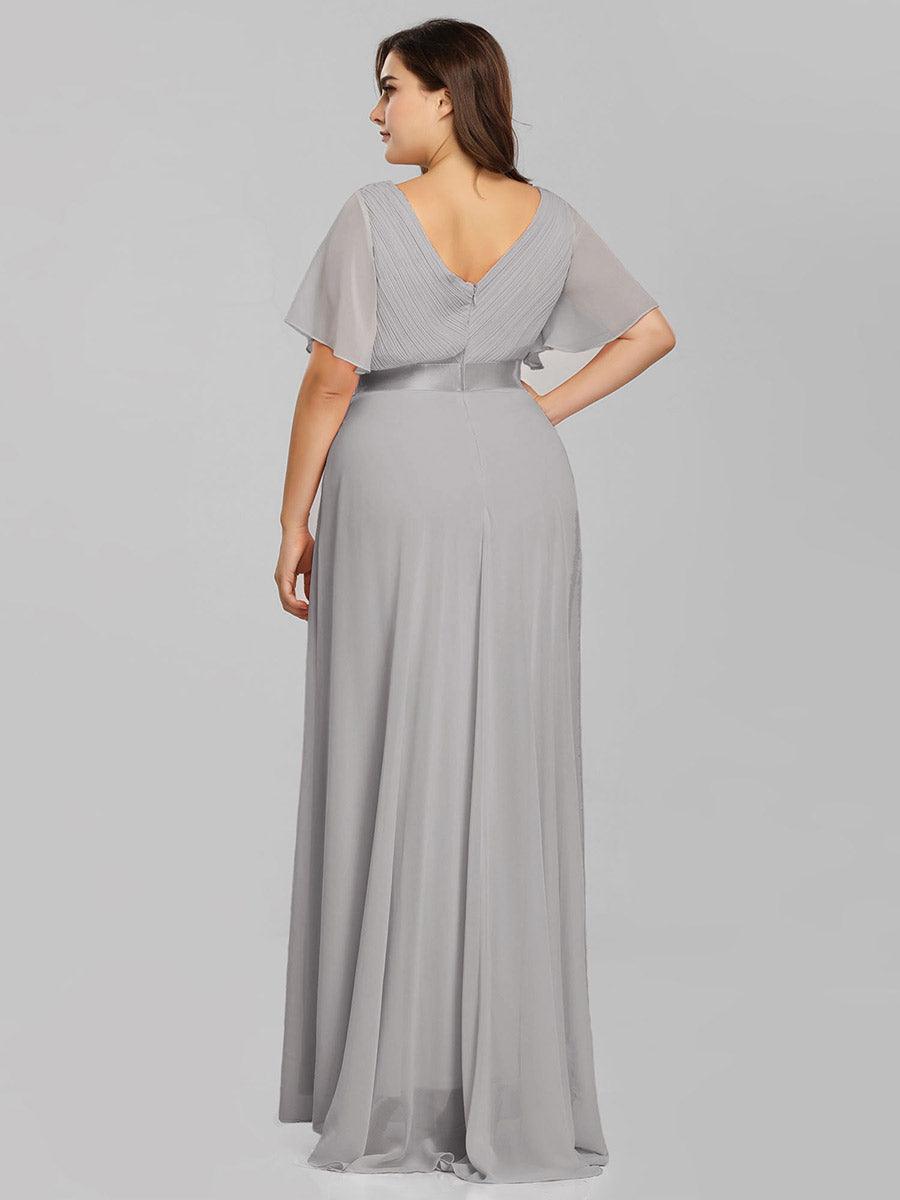 Robe mariage invitée fluide élégante en mousseline à taille haute #Couleur_Gris