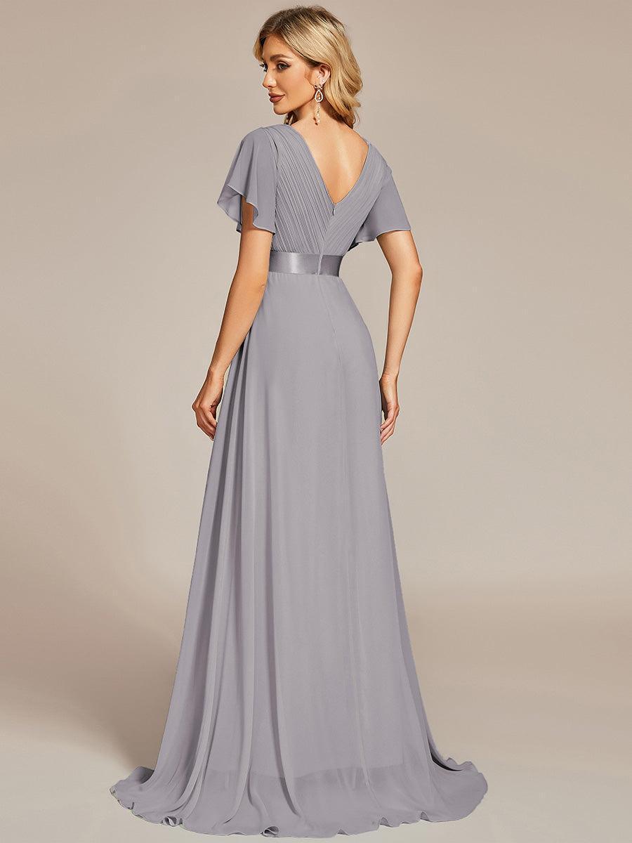 Robe mariage invitée fluide élégante en mousseline à taille haute #Couleur_Gris