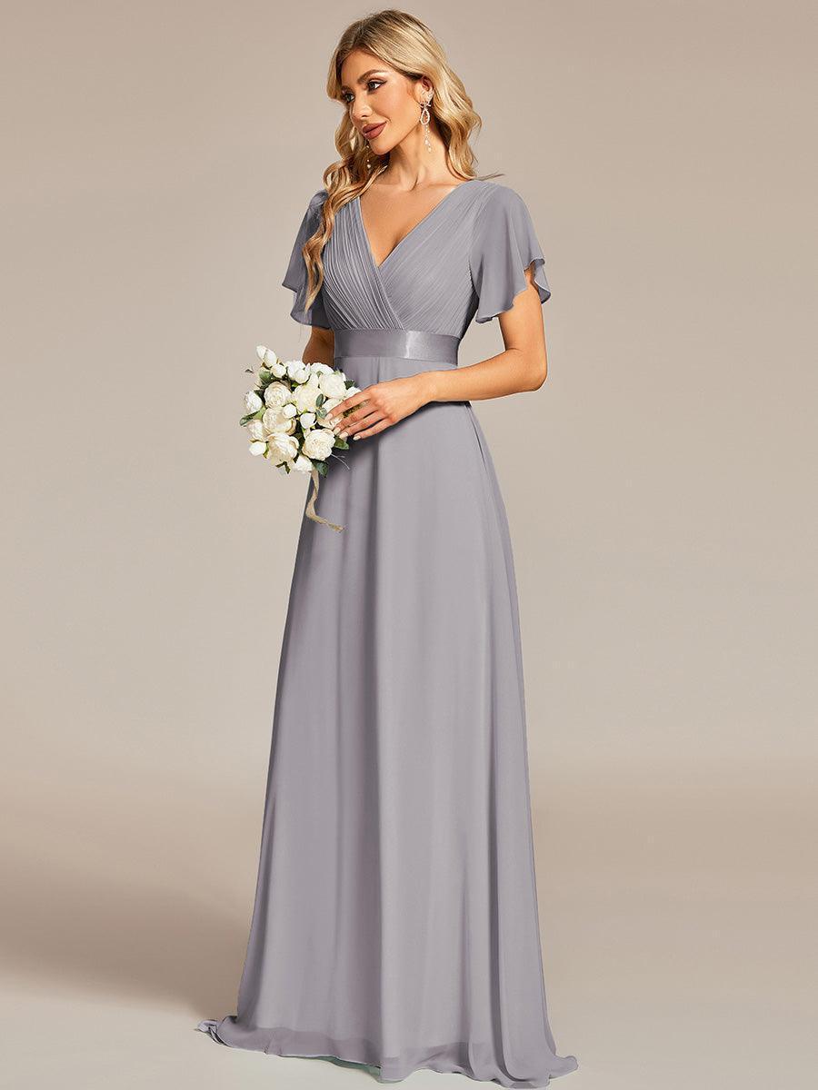 Robe mariage invitée fluide élégante en mousseline à taille haute #Couleur_Gris