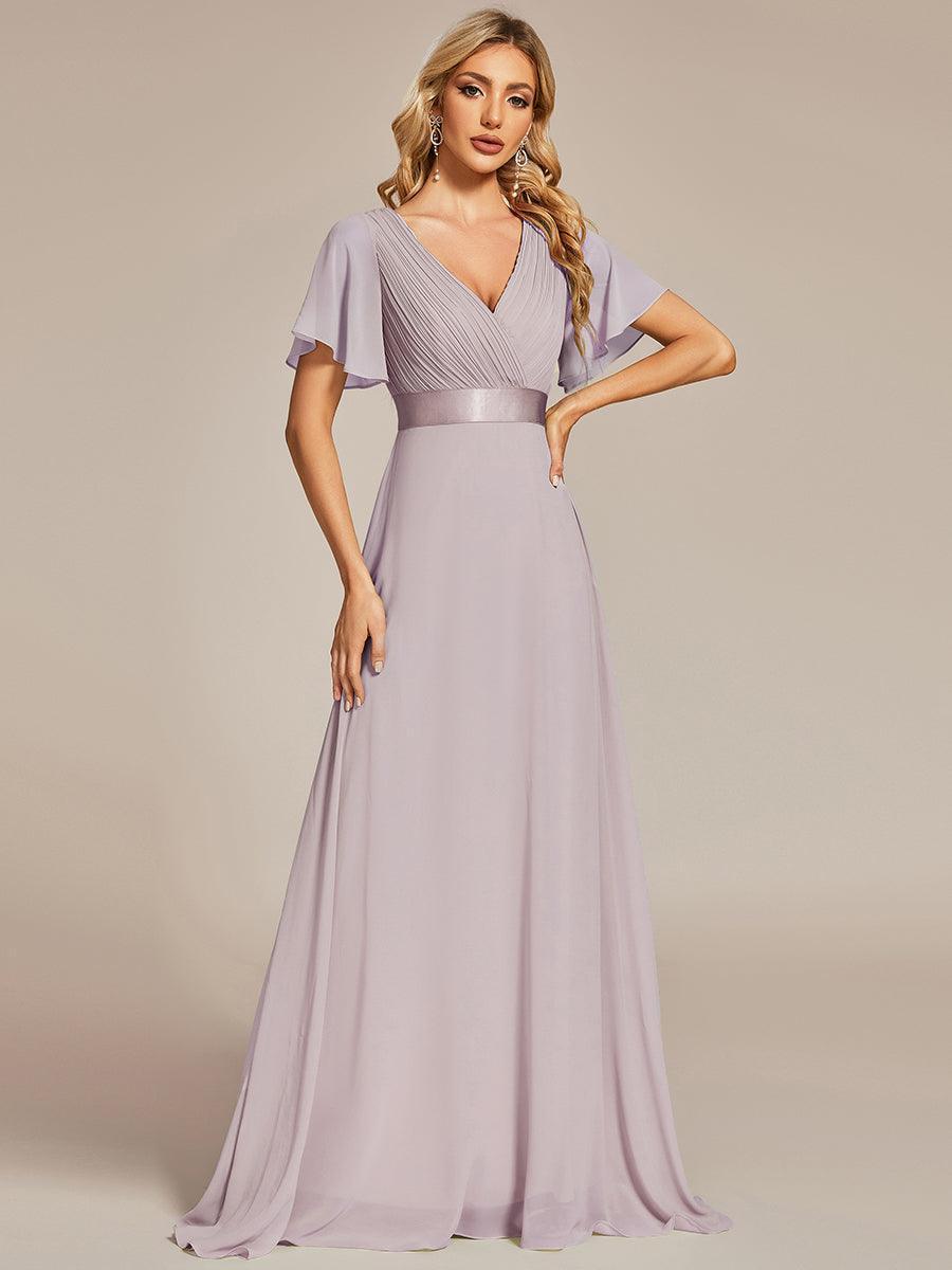 Robe mariage invitée fluide élégante en mousseline à taille haute #Couleur_Lilas