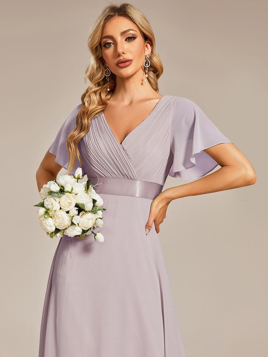 Robe mariage invitée fluide élégante en mousseline à taille haute #Couleur_Lilas