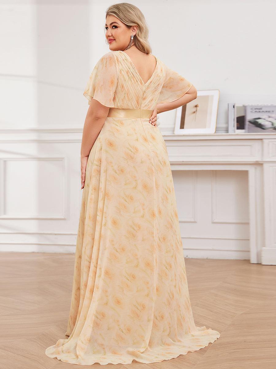 Robe mariage invitée Grande Taille Empire avec Manches Flottantes #Couleur_Roses Dorées