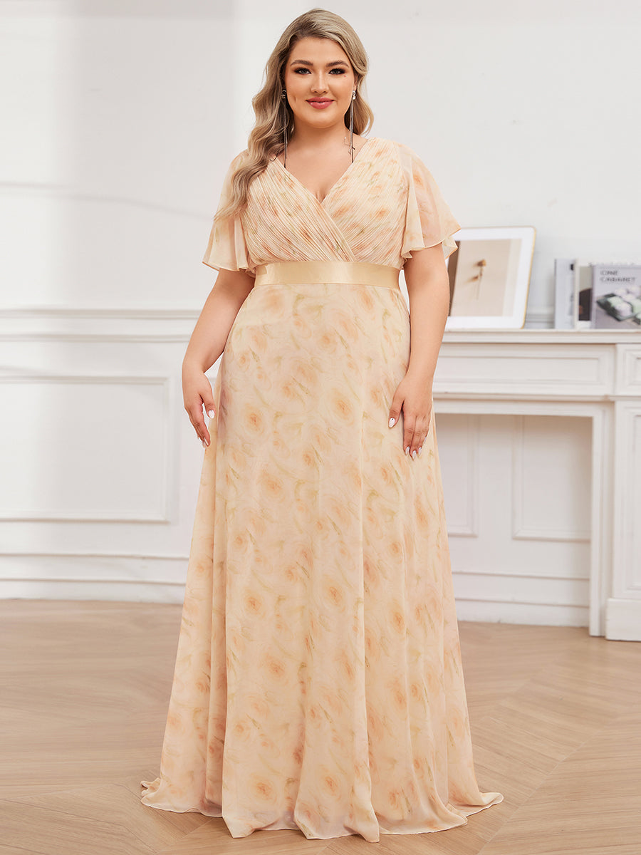 Robe de Soirée élégante en mousseline à taille haute et manches courtes #Couleur_Roses Dorées
