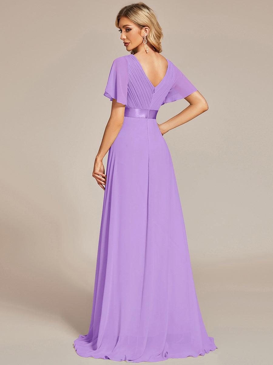 Robe Demoiselle d'Honneur Longue en Mousseline à Col en V #Couleur_Lavande