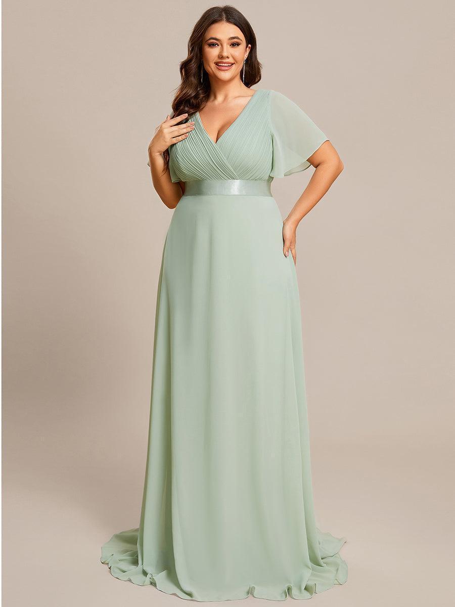Robe mariage invitée fluide élégante en mousseline à taille haute #Couleur_Menthe Verte
