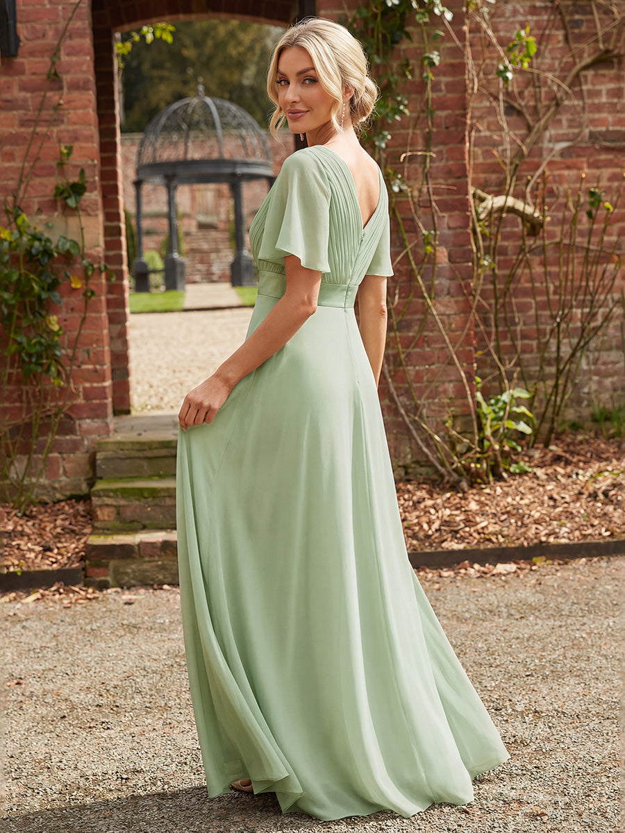 Robe mariage invitée fluide élégante en mousseline à taille haute #Couleur_Menthe Verte