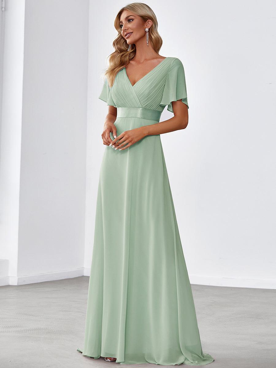 Robe mariage invitée fluide élégante en mousseline à taille haute #Couleur_Menthe Verte