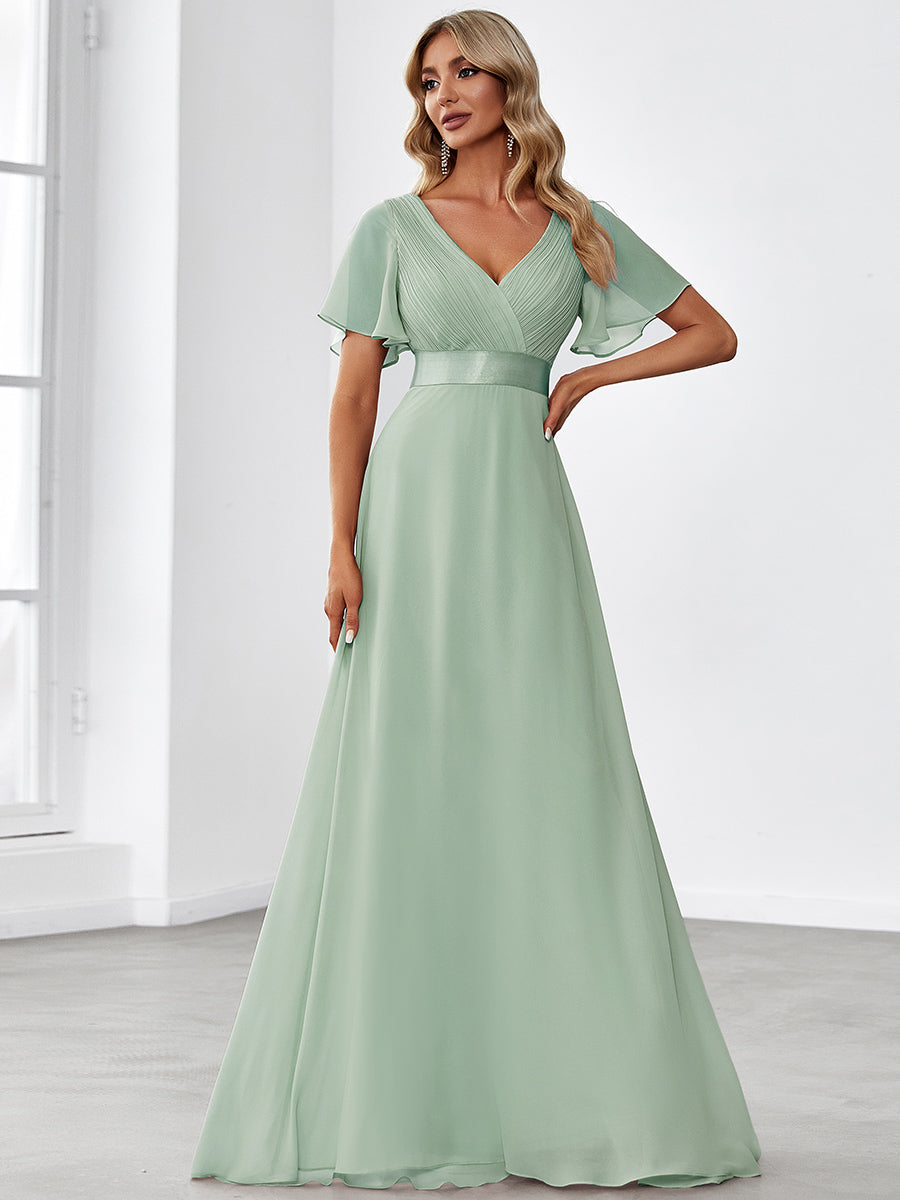 Robe de maternité en mousseline simple à manches volantées #Couleur_Menthe Verte