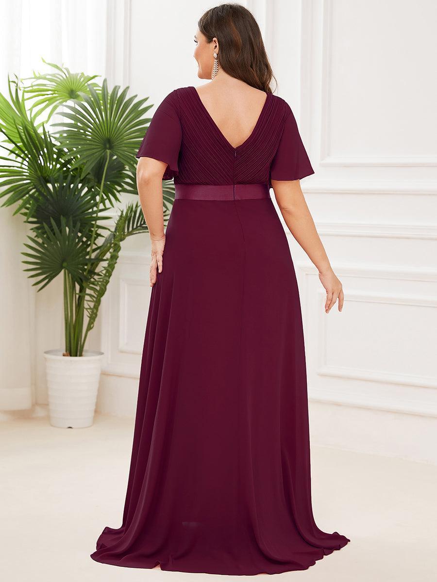 Robe mariage invitée fluide élégante en mousseline à taille haute #Couleur_Pourpre