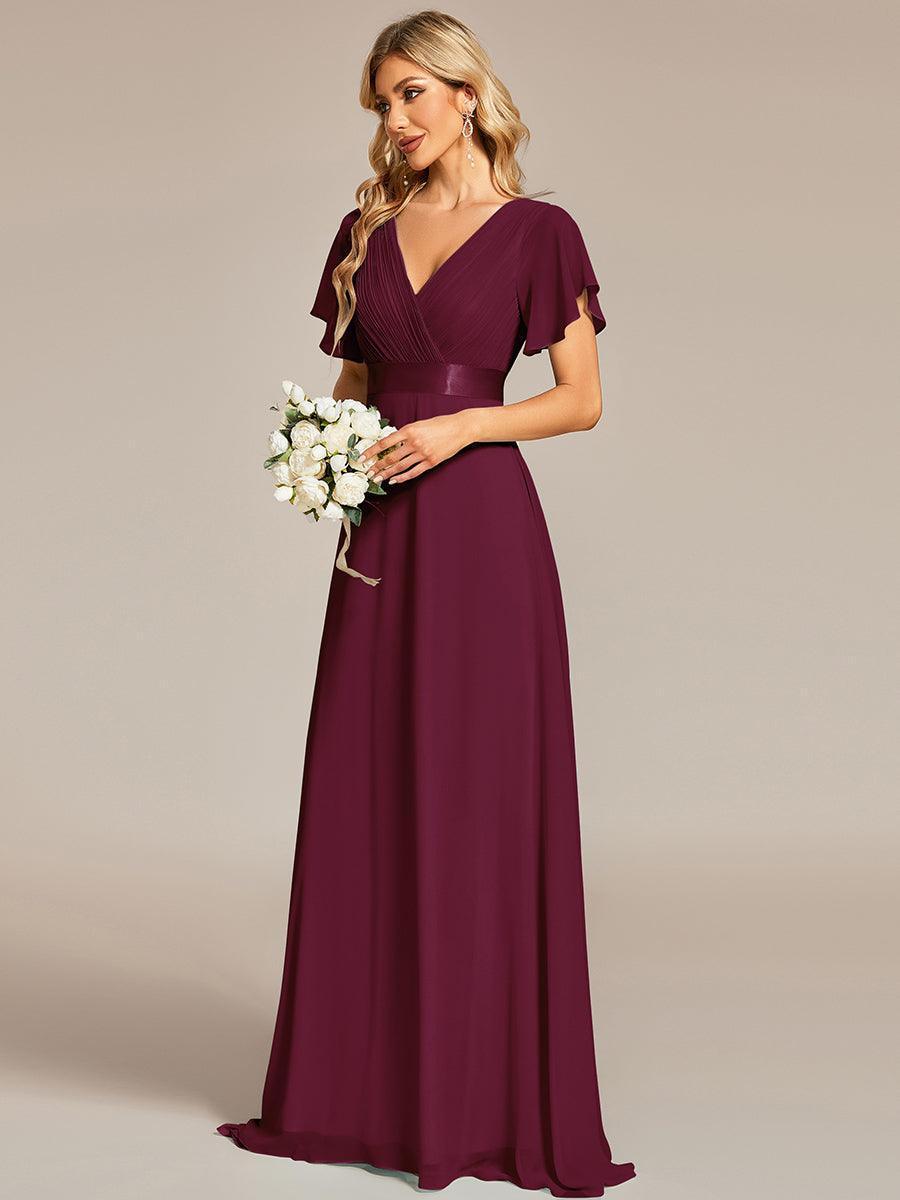 Robe mariage invitée fluide élégante en mousseline à taille haute #Couleur_Pourpre