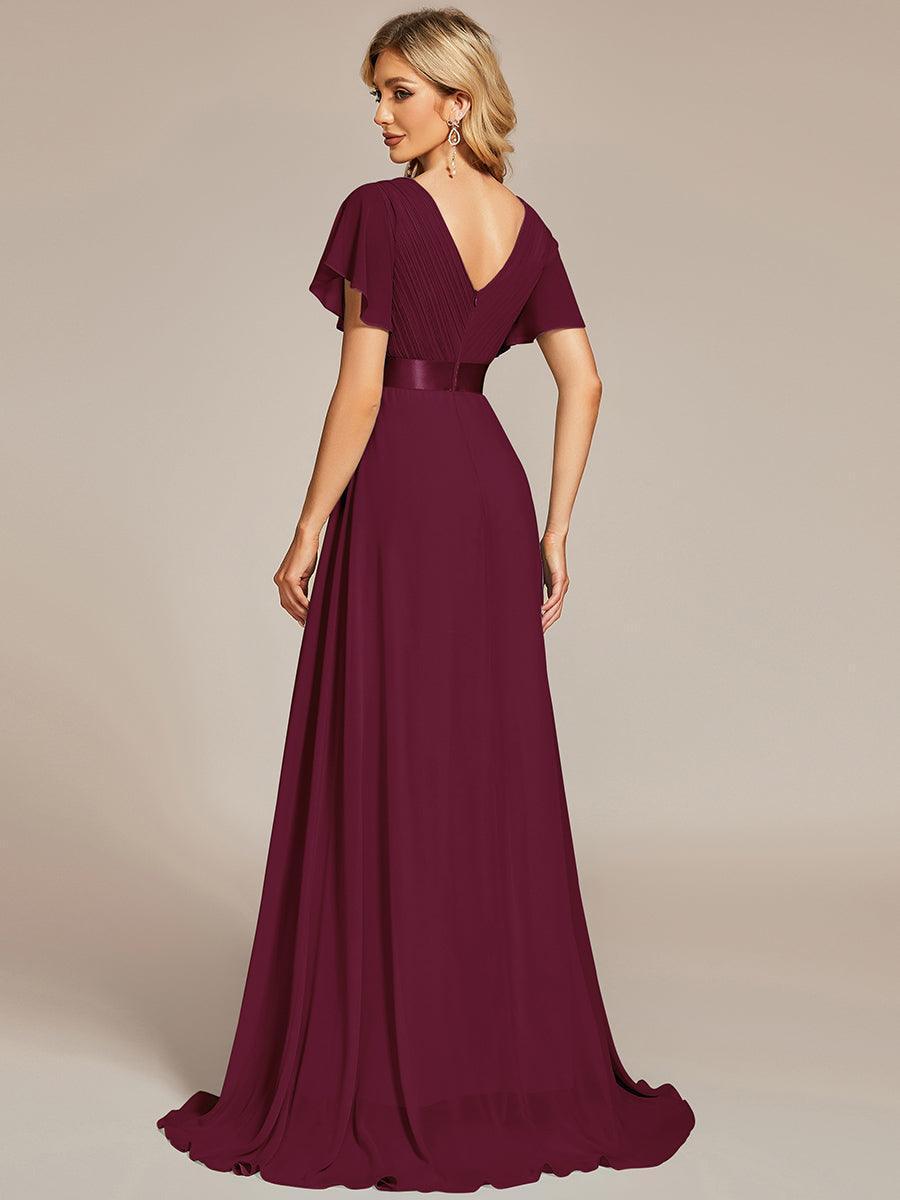 Robe mariage invitée fluide élégante en mousseline à taille haute #Couleur_Pourpre