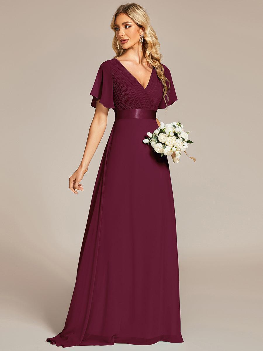 Robe mariage invitée fluide élégante en mousseline à taille haute #Couleur_Pourpre