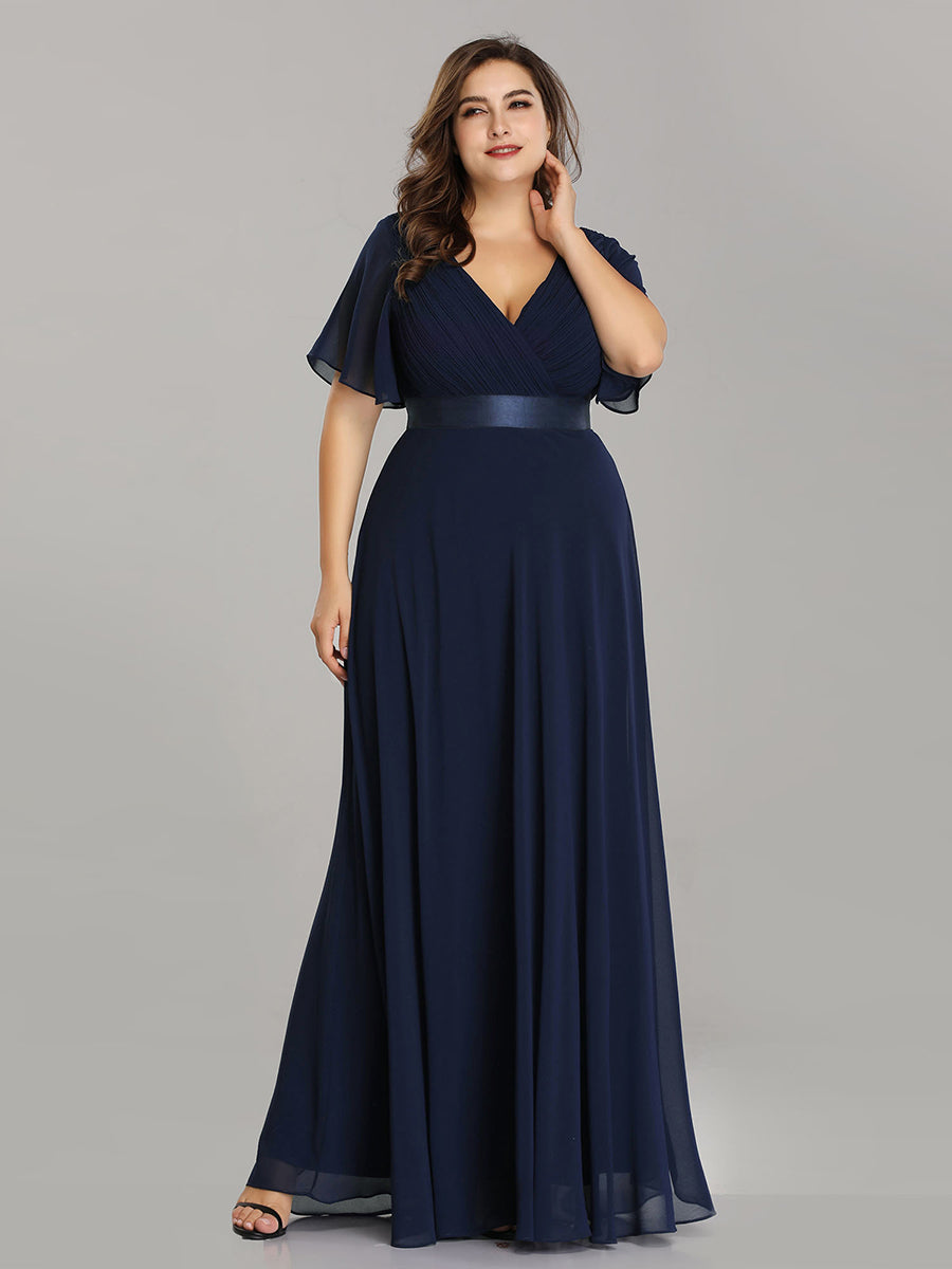 Robe de maternité en mousseline simple à manches volantées #Couleur_Bleu Marine