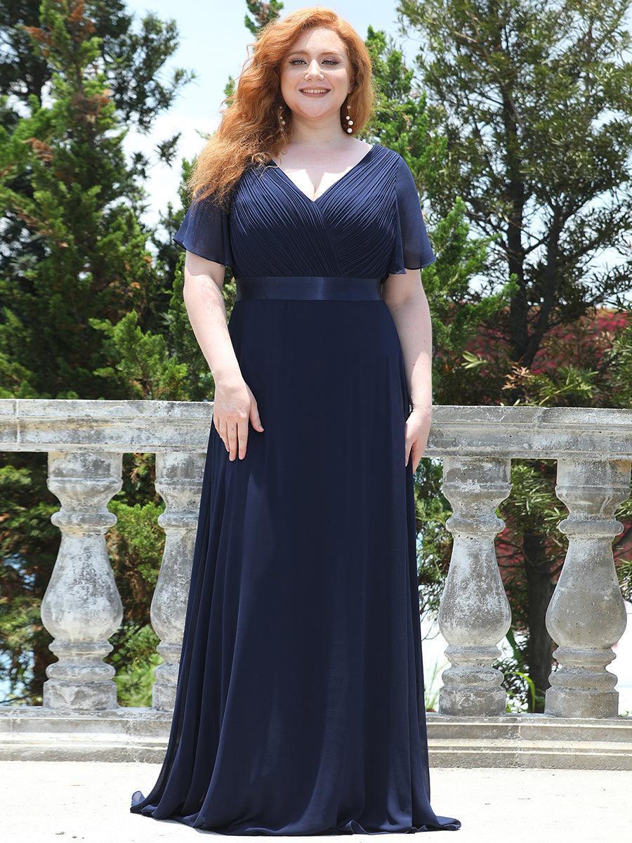 Robe mariage invitée fluide élégante en mousseline à taille haute #Couleur_Bleu Marine